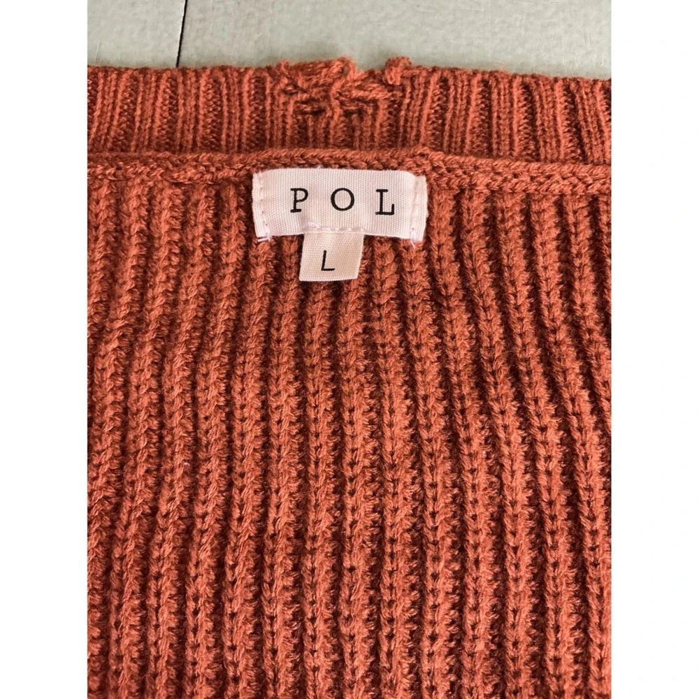 POL Striped V Neck Distressed Sweater‎ Size L Brown Blue White Red